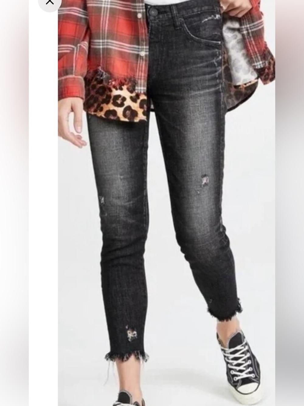 Moussy Vintage Diana Jeans Women's 29 Crop Black Distressed Raw Hem Button Fly